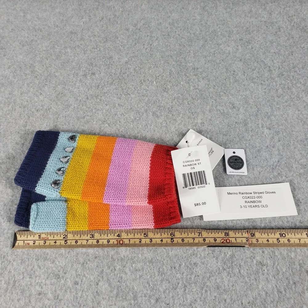 Carolyn Rowan Merino Rainbow Striped Gloves with Swarovski Crystals 3-10‎ Years